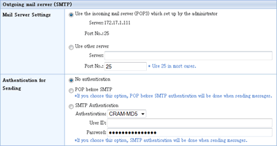 Enter the SMTP server information