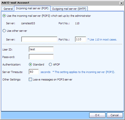 Enter the POP server information