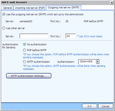 Enter the SMTP server information