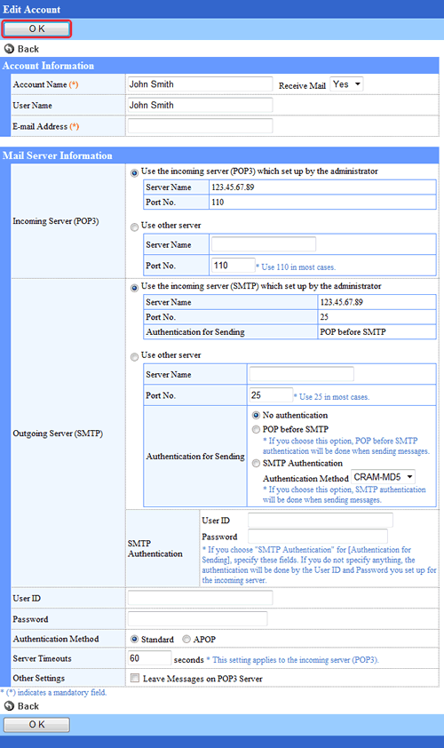 Enter account information