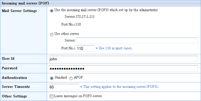 Enter the POP server information