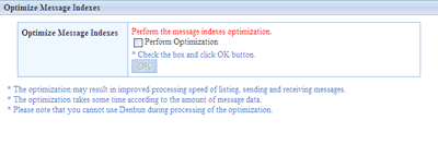 Optimize Message Indexes Screen